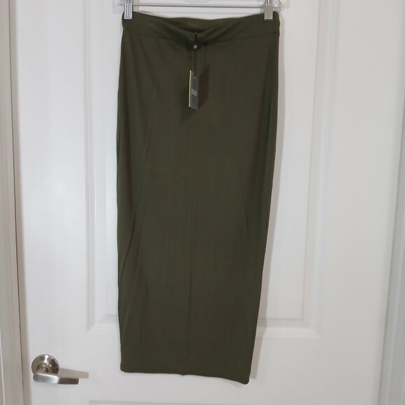 Missguided Jersey Longline Midi Skirt Women's Size 10 Dark Green Stretch Viscose - Picture 3 of 7